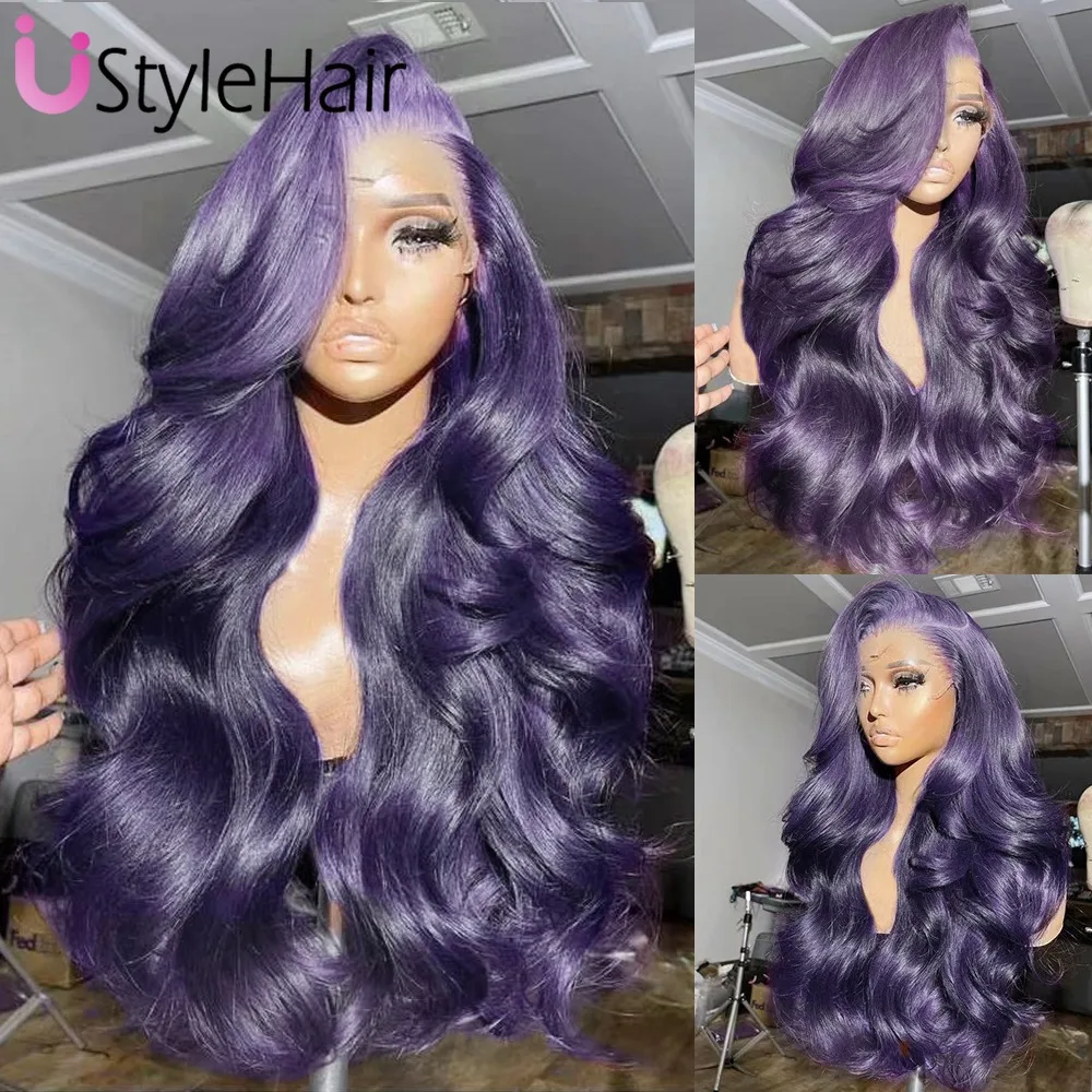 Dark Purple Lace Wig Long Body Wave Lace Front Wig Heat Resistant Synthetic Hair Side Part Purple Lace Daily Use Cosplay Wig