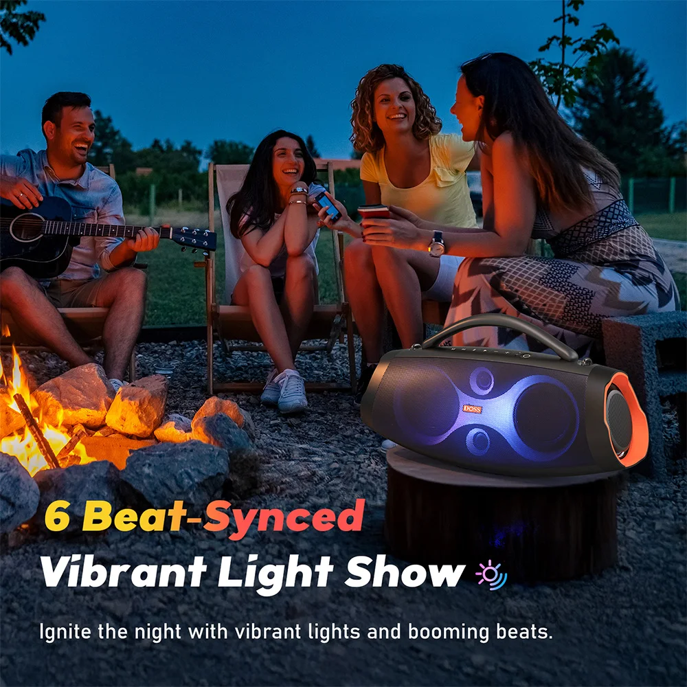 DOSS مكبر صوت محمول خارجي قوي 120 واط صوت 240 واط الذروة لكمة باس مضخم صوت TWS ستيريو الاقتران مكبر صوت لاسلكي مقاوم للماء