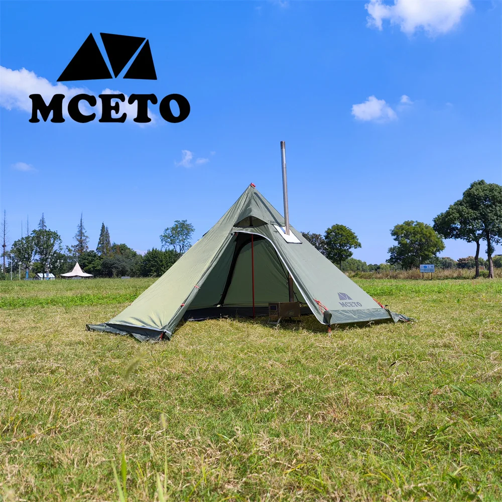 3 Person Lightweight Tipi Hot Tent with Fire Retardant Flue Pipes Window Teepee Tents for Family Team Outdoor Backpacking