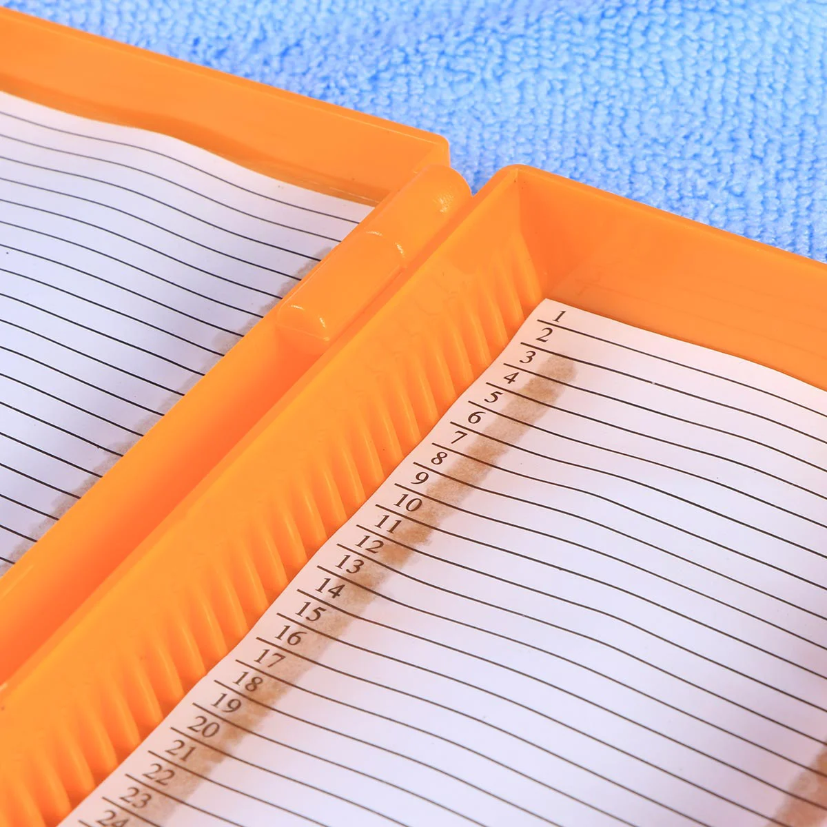 50 Grid Professional Microscope Slide Storage Box Capacity Numbered Slots Contents Sheet Top Hinged Lid Clasp Security