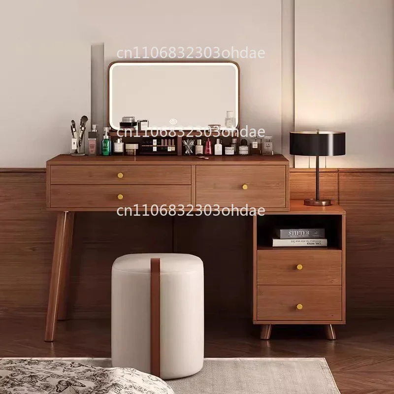 Penteadeira de Madeira Vintage com Prateleira e Armário para Quarto, Mesa de Maquiagem, Cadeira e Armário - Móveis para Casa