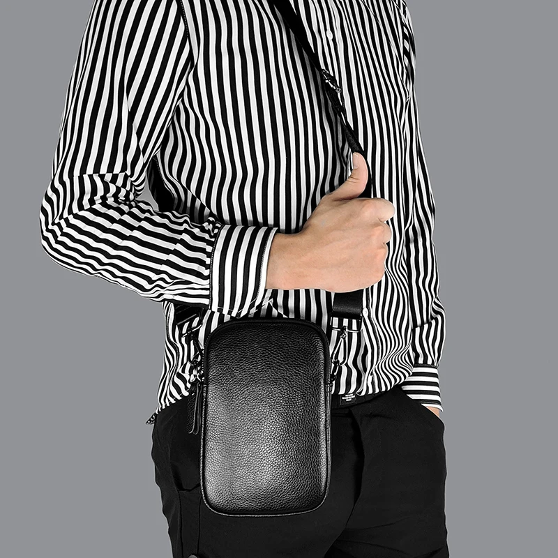 Torba na ramię z prawdziwej skóry dla kobiet i mężczyzn, torba crossbody, mała torba, mini torba na telefon, torba biodrowa, idealna do codziennych dojazdów do pracy, podróży rekreacyjnych, na prezenty świąteczne. — zdjęcie 4