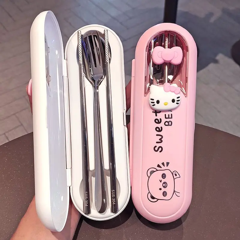 

Sanrio Kuromi Cute Anime Portable Dinnerware Fork Spoon Chopsticks Tableware Set Family Camping Tool Kitchen Gadgets Accessories