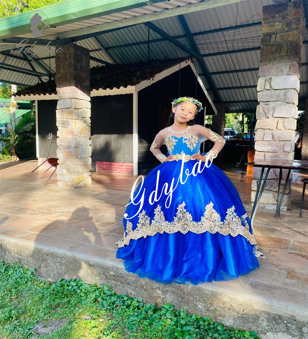 

Royal Blue Fluffy Trailing Wedding Flower Girl Dress Custom Birthday Wedding Pageant Formal Event Evening Dresses