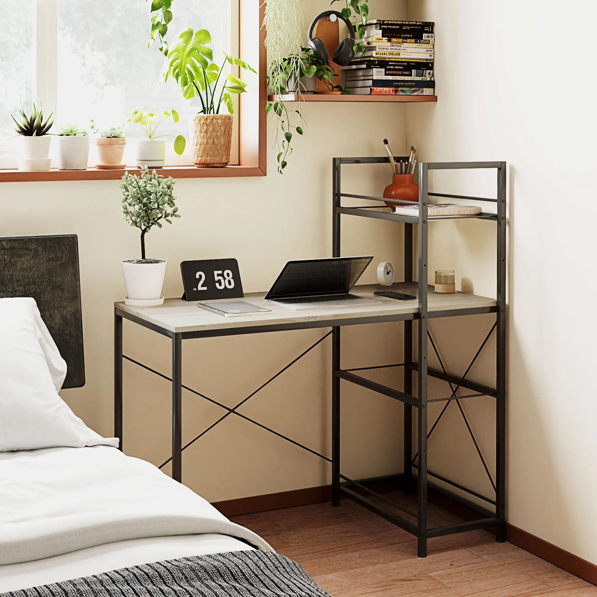 Scrivania Homcom con ripiano reversibile 110X53X115,5 cm Rovere e Nero