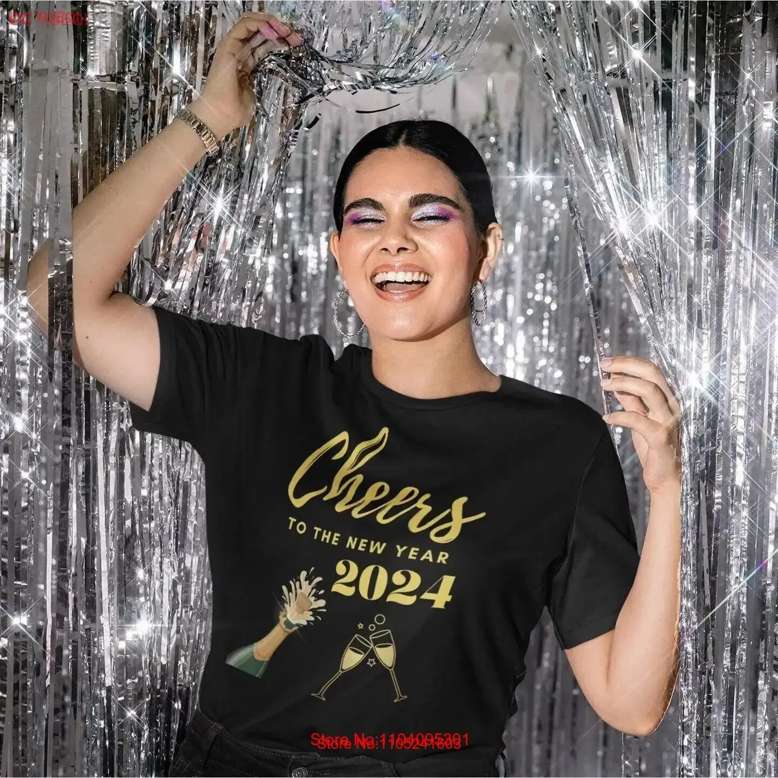 Cheers to the New Year Champagne Toast 2024 T Shirt Bling in Kiss me at Midnight Eve Plus Size vintage Washed Casual