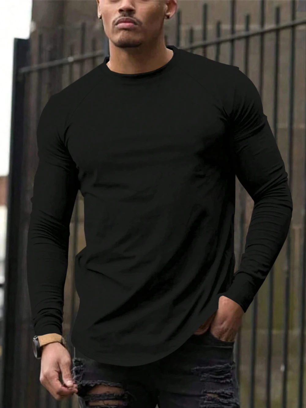 Men's All Seasons Plain Color Crew Neck Raglan Sleeve Long Sleeve Casual T-Shirt (Spring and Autumn) High-Quality Pure Cotton