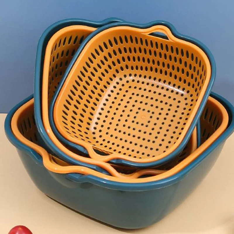 Colander, Double Layer Drain Basket, Plastic Strainer Basket, Reusable Washing Basket, Household Colander For Kitchen, Fruits