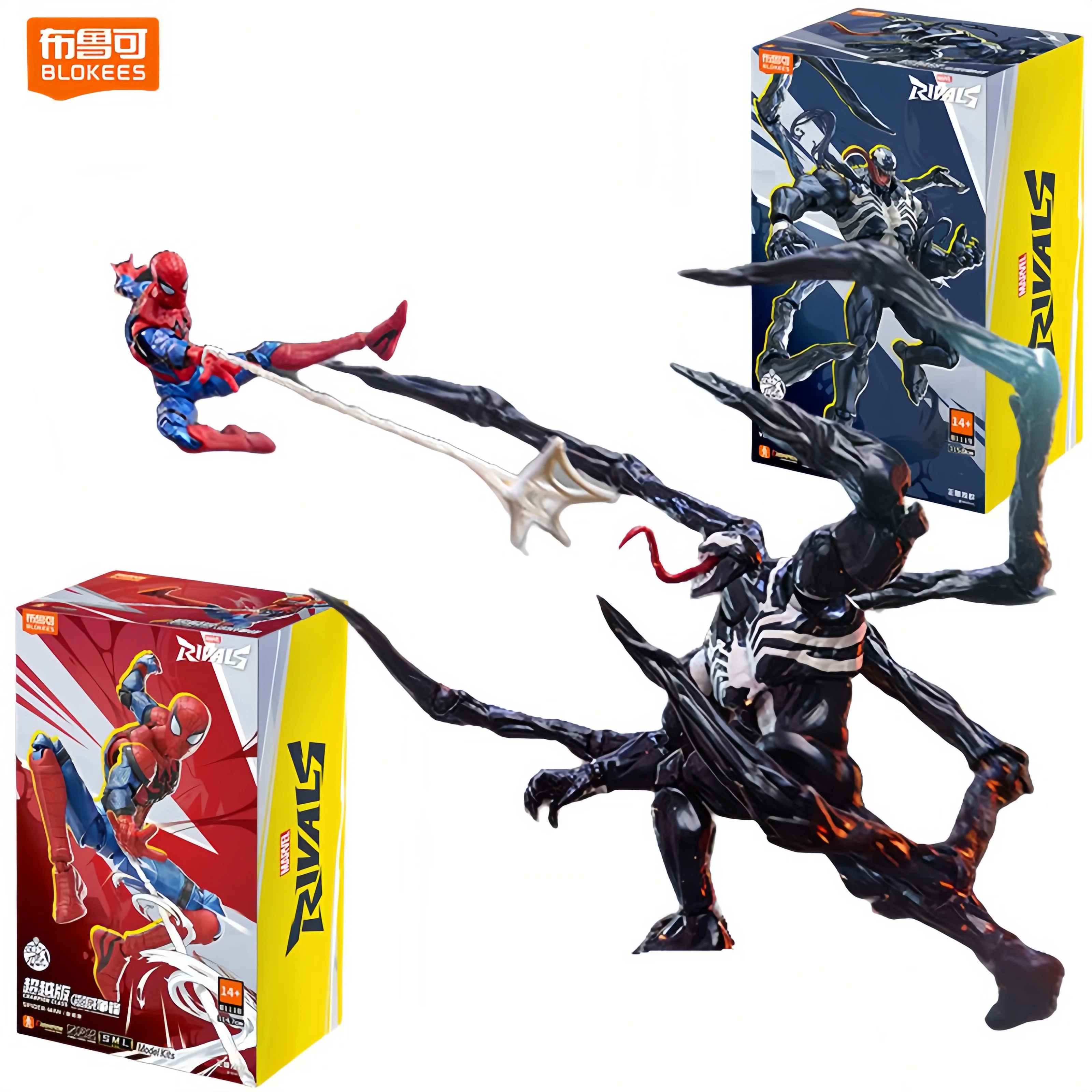 BLOKEES Marvel Showdown Beyond Edition Spider-Man Venom Action Figure 15 cm hoge beweegbare gewrichten verzamelspeelgoed kindercadeau
