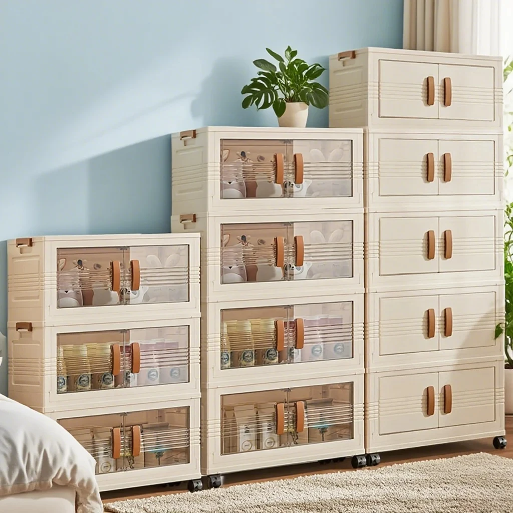 5 Layers Folding Living Room Cabinet Closet Organizer With Wheel Stackable Sundries Large Capacity Storage Box