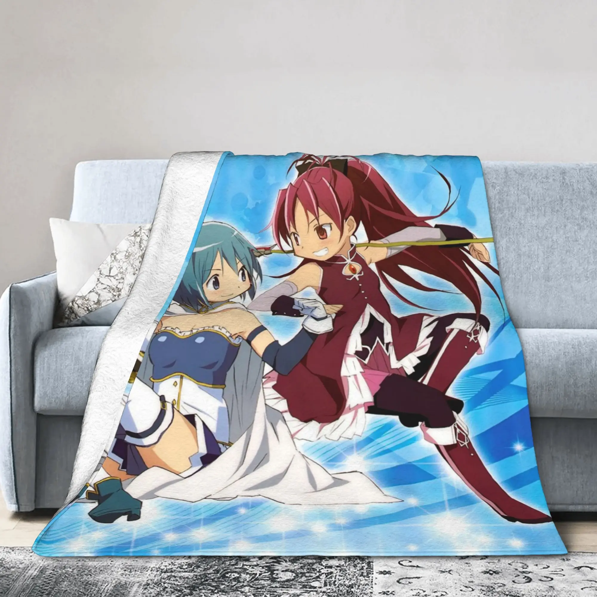 Kyouko Sakura Sayaka Miki Knitted Blanket Puella Magi Madoka Magica Lightweight Thin Throw Blanket for Bedroom Sofa Bedspread