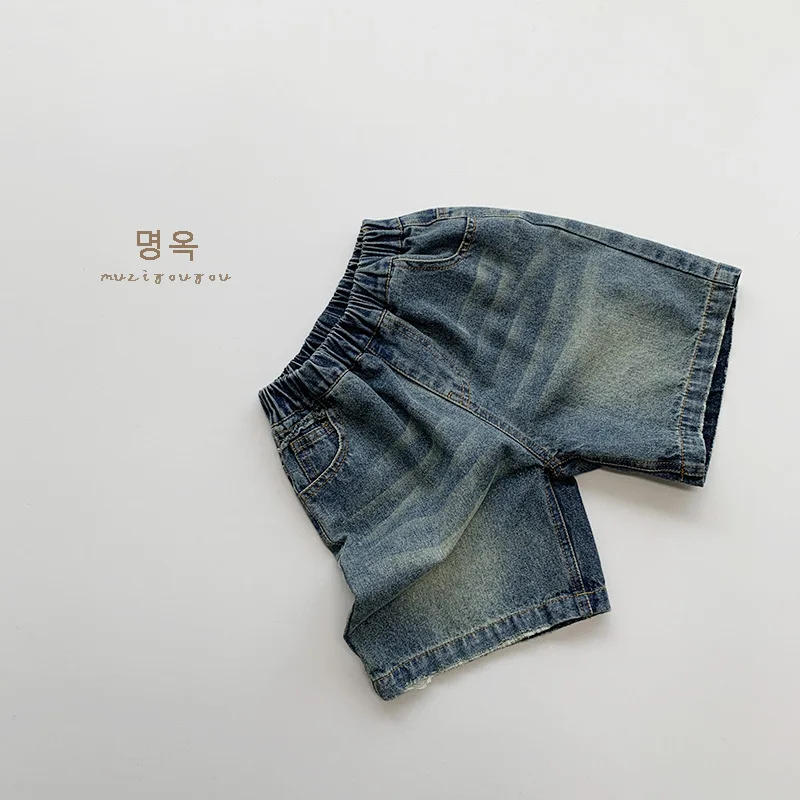 

HZMY-Children's Denim Shorts Summer New Boys and Girls Retro Fifth Pants Middle Pants Children's Mori Style Trendy Children's Cl