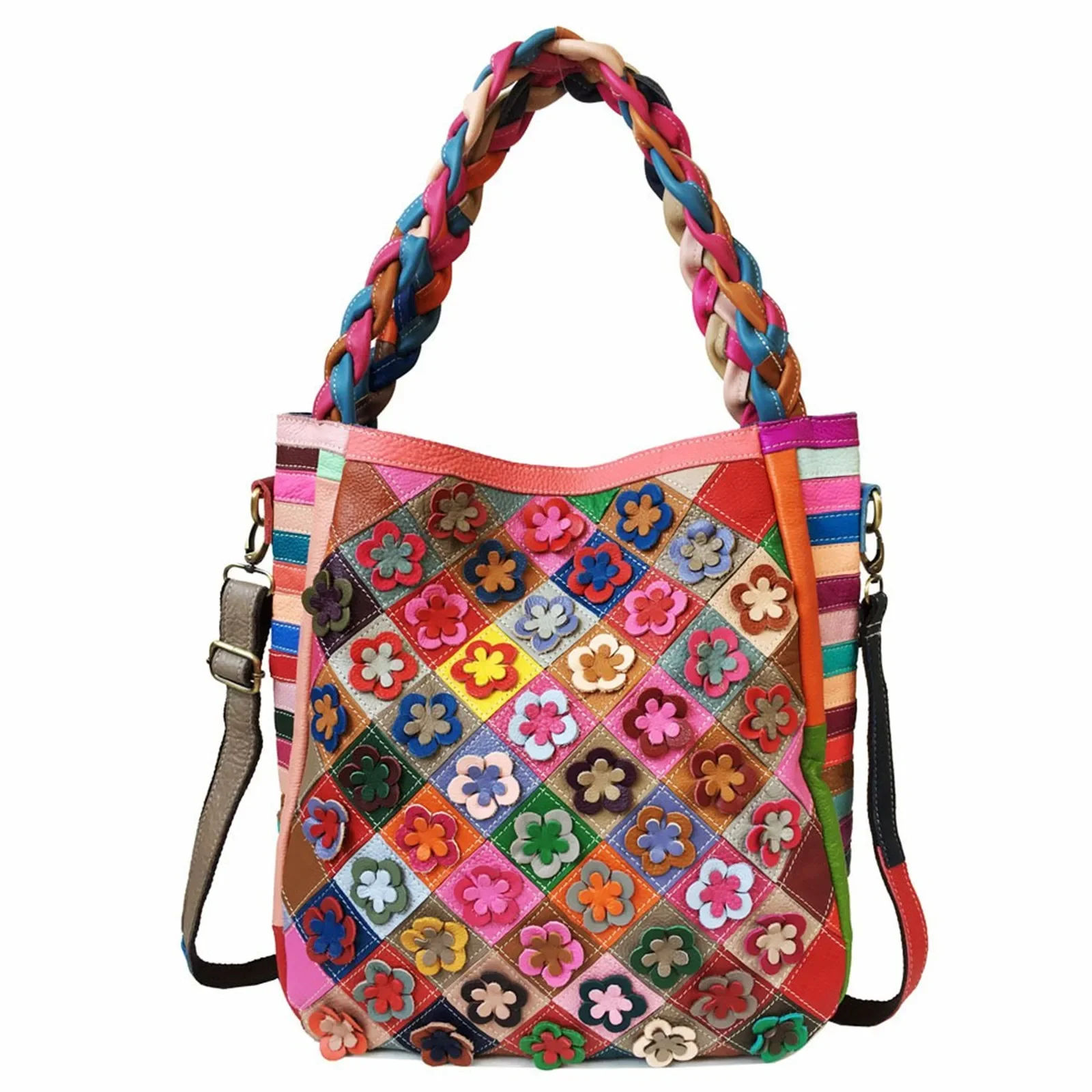 Splicing Contrast Color Women Handbag Head Layer Cowhide Shoulder Crossbody Bag Girl Travel Messenger Phone Colored Storage Case