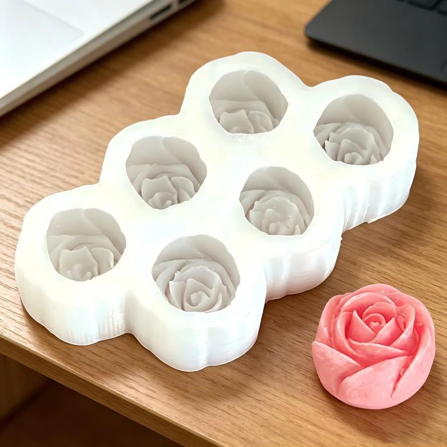 Conjunto de 6 Moldes de Silicone em Forma de Flor Rosa, Moldes 3D Mini para Velas, Gesso, Sabonetes Artesanais, DIY para Chocolate, Gomas e Bolos