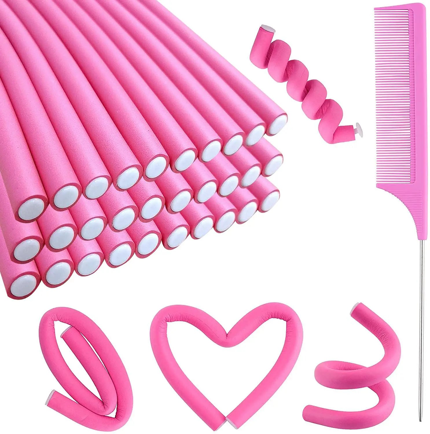 

30PCS 9.45" Flexi Rods Curlers Set for Short and Long Hair, No Heat Foam Rollers with Steel Comb