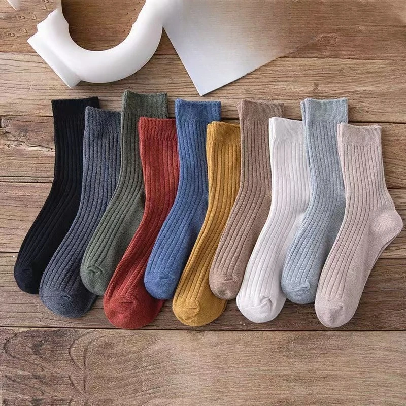 11 زوجًا من الجوارب البسيطة المريحة متوسطة الطول لربيع وخريف بلون سادة، جوارب عالية الطول كاجوال متعددة الاستخدامات
