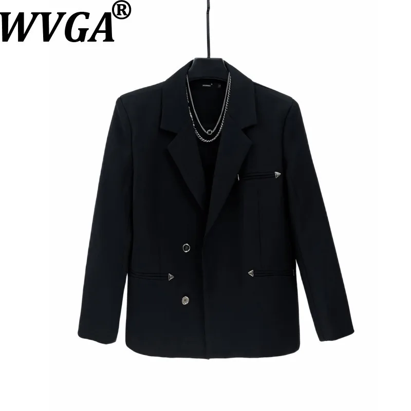 

WVGA Autumn Winter New Man Tide Padded Shoulder Turn-Down Collar Blazer Niche Chic Casual Long Sleeve Suit Jacket Ins Y2K W15220