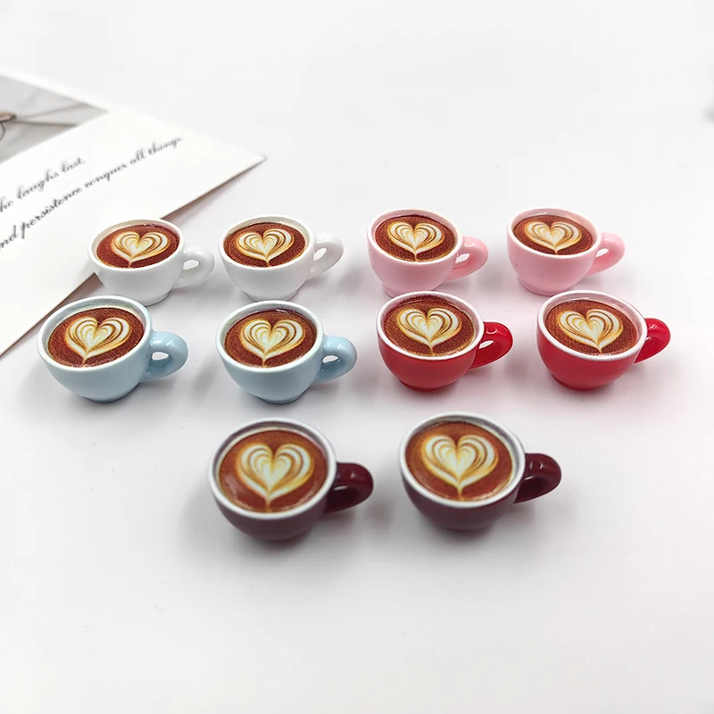 10pcs Cute Love Latte Coffee Cup Charms for Jewelry Making Findings Kawaii Resin Beverages Pendants for Keychain Earrings C739