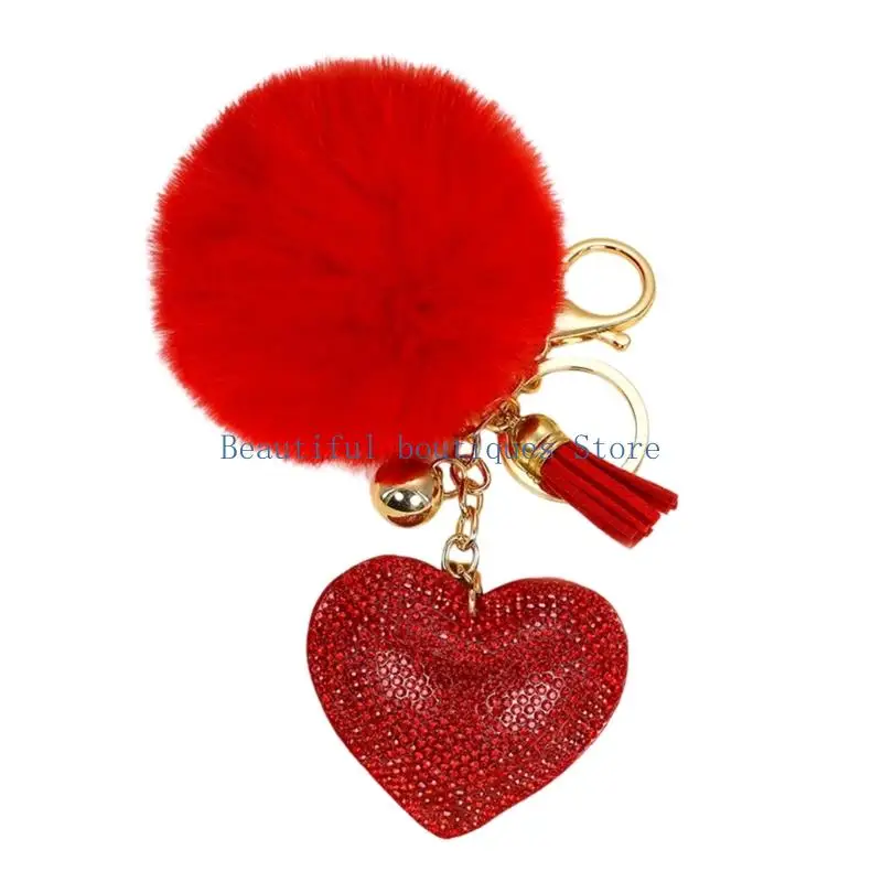 U4LF Elegant Heart Shaped Keychain With Rhinestones And Tassels For Bags And Keys Sturdy Zinc Alloy Design Key Pendant