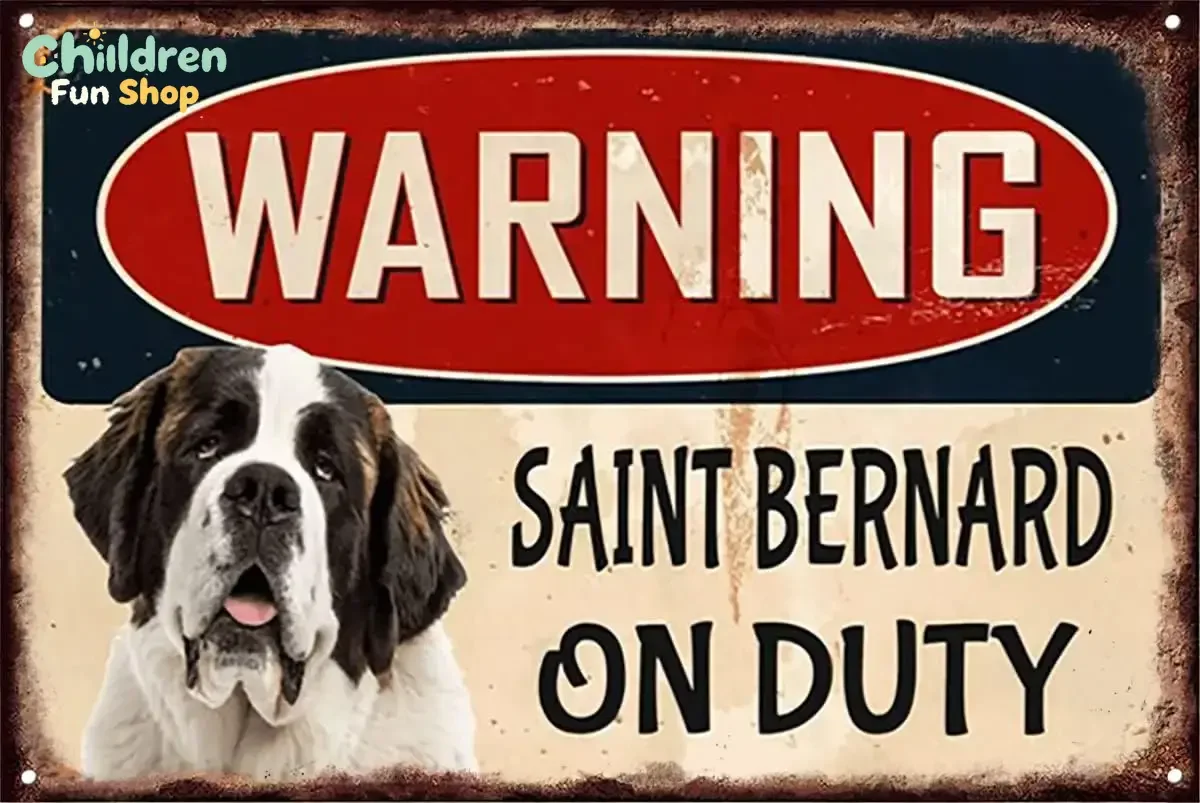 E1,Metal Signs Warning Saint Bernard On Duty, Retro Funny Wall Plaque Vintage Man Cave Garage Bar Pub Shed Rusted For Home An