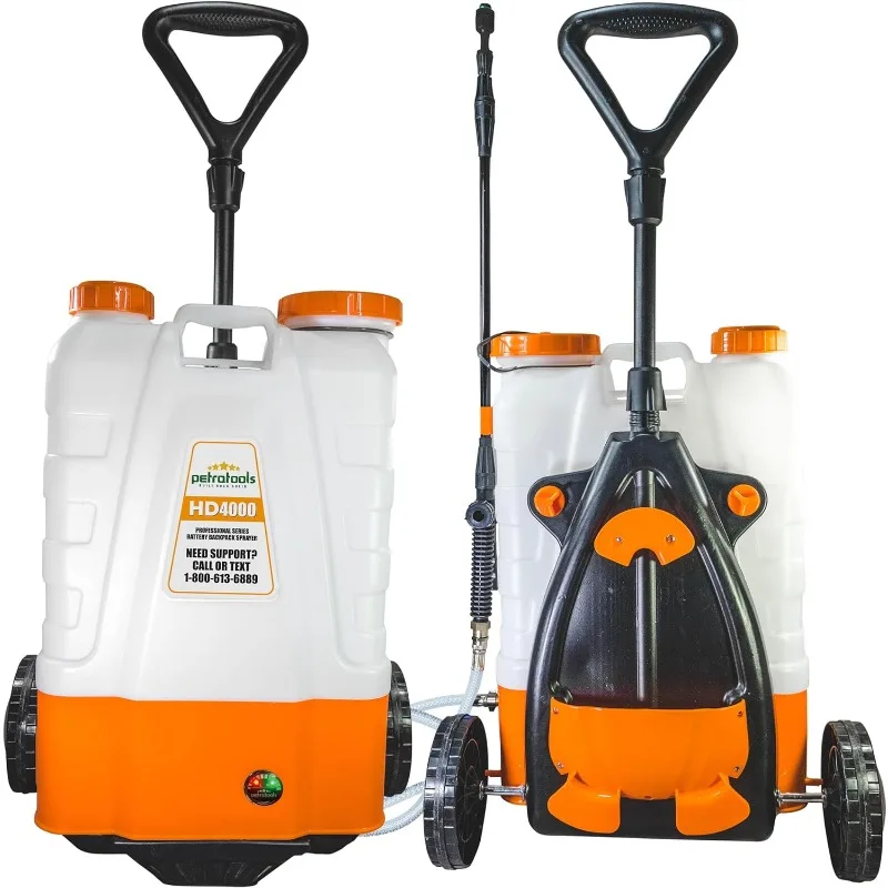 

PetraTools 4 Gallon Battery Powered Backpack Sprayer with Cart - Wheeled Cart Sprayer - HD Wand, Wide Mouth Lid