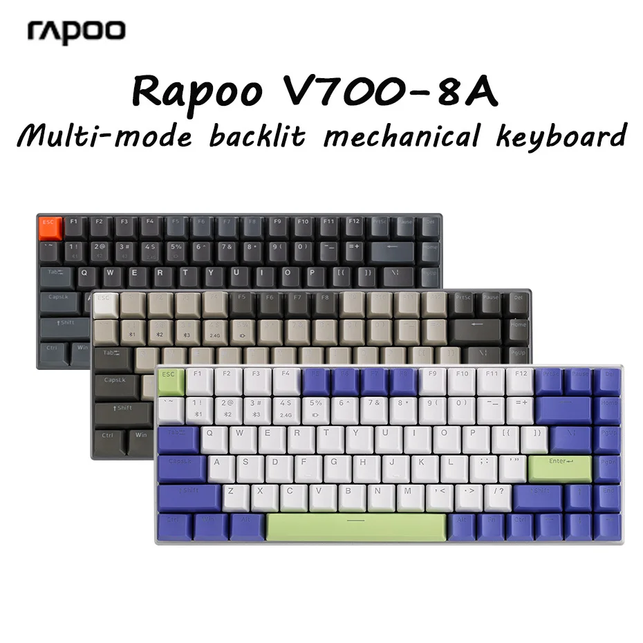 

Беспроводная bluetooth-клавиатура Rapoo V700-8A с тремя режимами подсветки, механическая клавиатура с 84 клавишами, компактный дизайн, можно подключить к 5 устройствам