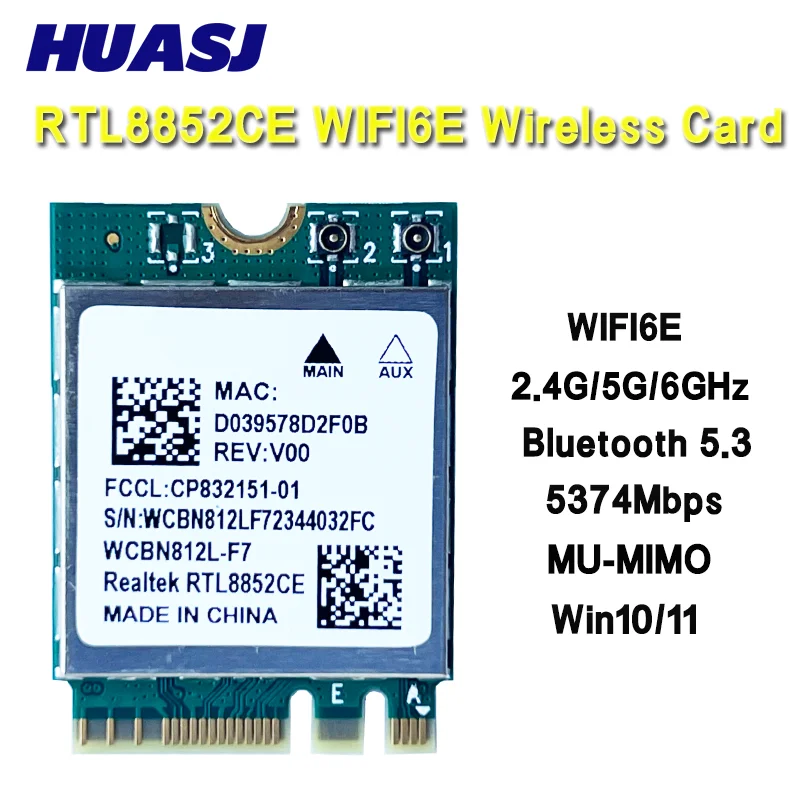 

WiFi 6E RTL8852CE AX5400 Bluetooth5.3 M.2 беспроводной адаптер трехдиапазонный 2,4G/5G/6Ghz 5400 Мбит/с BT5.3 сигнальный Wi-Fi приемник для ноутбука