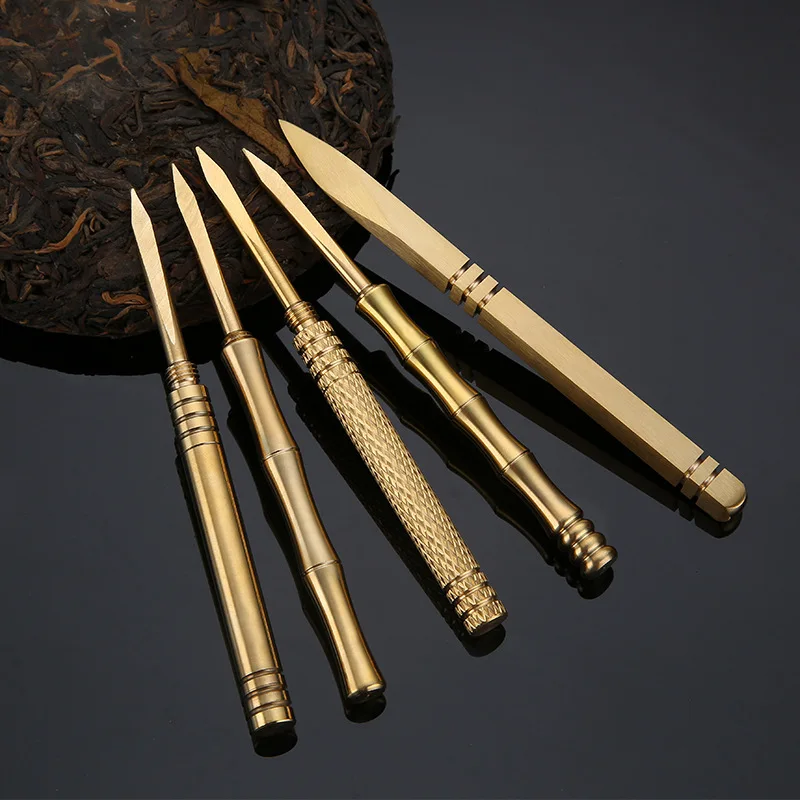 Pure copper tea knife bamboo with cover smooth round dao sifang checker picked tea 6 gentleman accessories  andralyn bag store