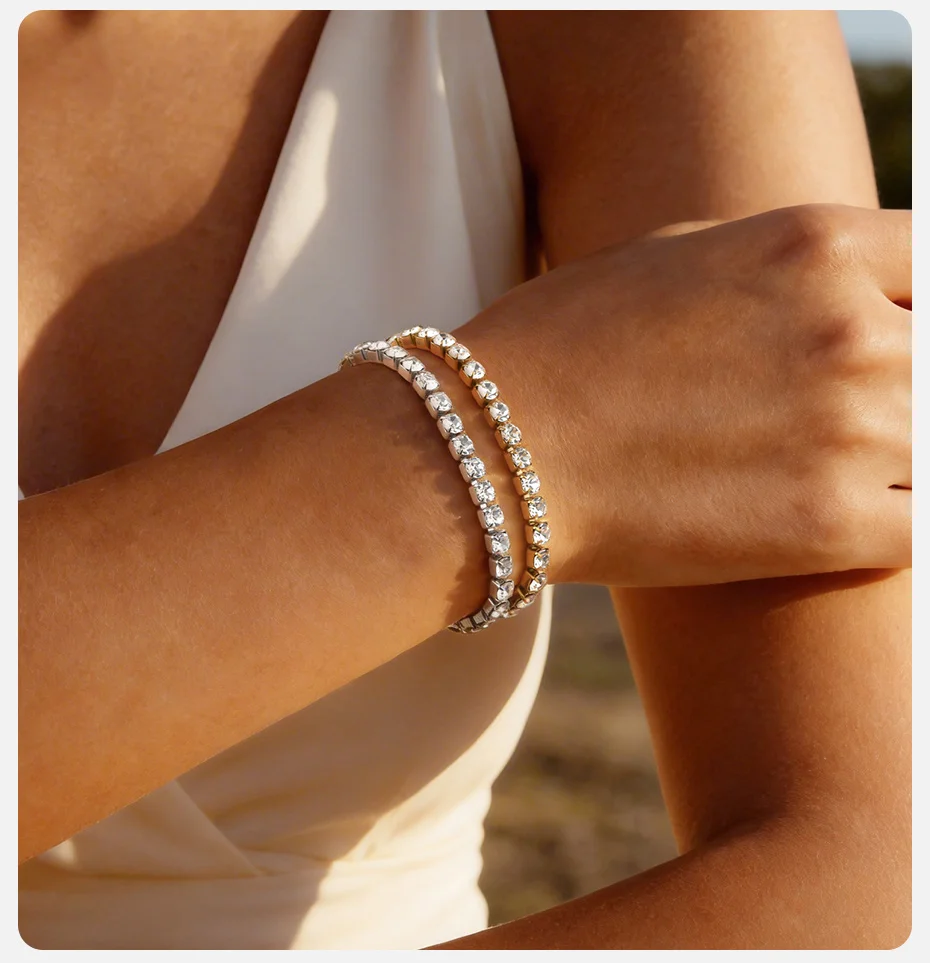 Vnox 4 mm breite weiße Zirkon-Tennisketten-Armbänder für Damen, 17/20/23 cm, silberfarben, goldfarben, Edelstahl-Armband, Schmuck, Geschenk – Detail 3