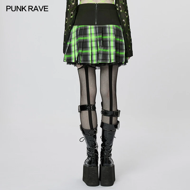 Punk Rave Rock Green Girl Pleated Skirt Sexy Women Party Skirt WQ612