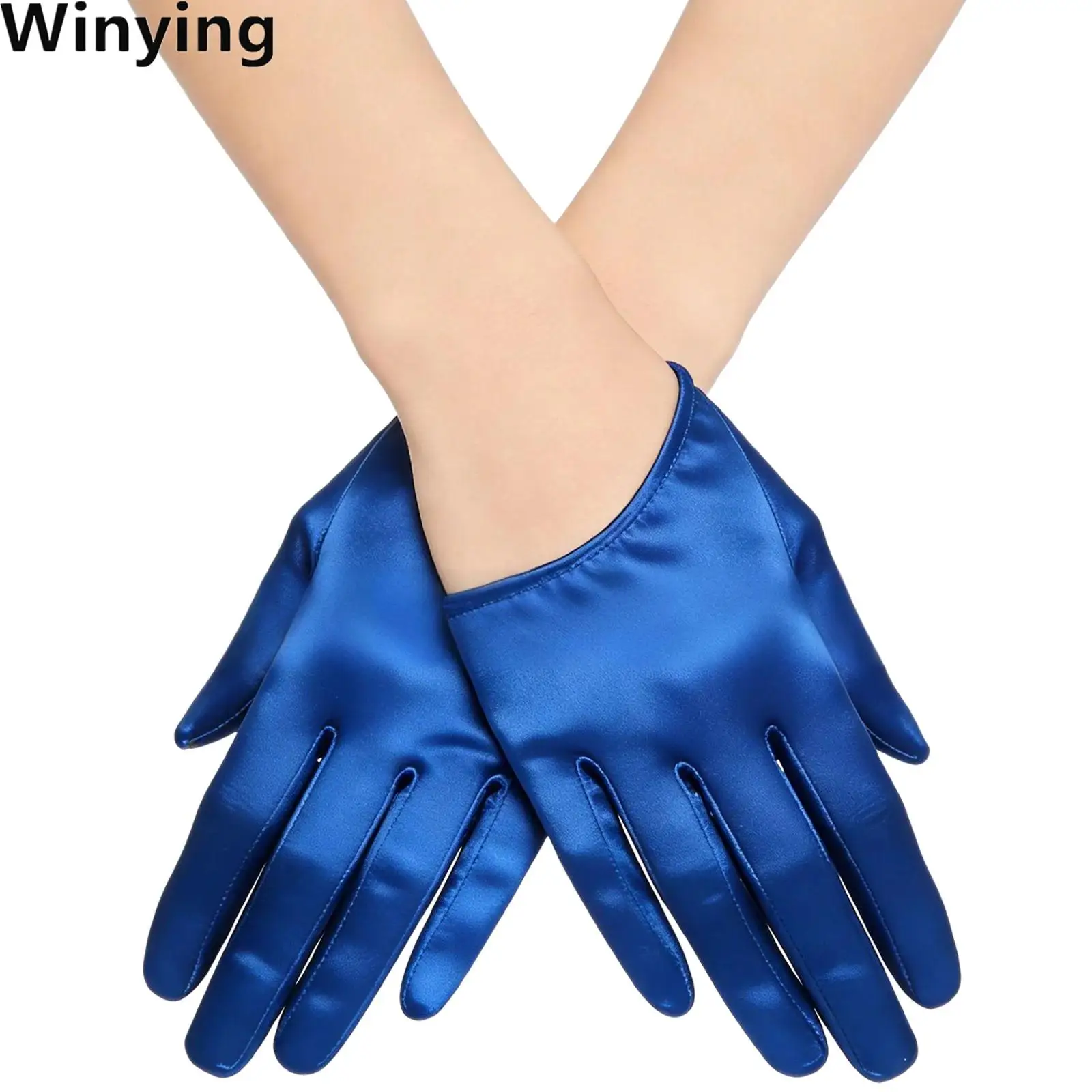 

1 Pair Women Half-palm Short-style Satin Cuffed Etiquette Gloves for Halloween Cosplay Wedding Dance Party Gathering