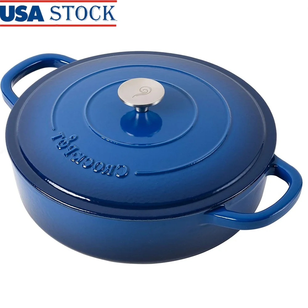 

5 Quart Enameled Cast Iron Braiser Pan Self Basting Lid Durable Heat Retaining Ideal Cooking Serving Oven Safe Hand Wash