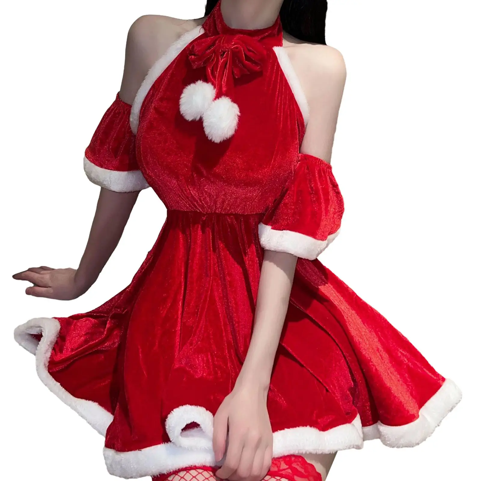 Womens Christmas Lingerie Cute Bows Decor Night Dress Santa Claus Mini Dress for Holiday Date Night Role Play Anniversary