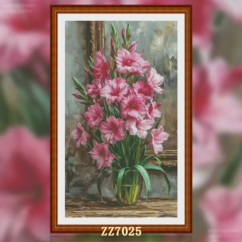 [ZZ7025-Spring Messenger-Gladiolus] Stamped Cross Stitch Kit 11/14/16/18CT Printed Canvas Cotton Floss DIY Embroidery Wall Decor