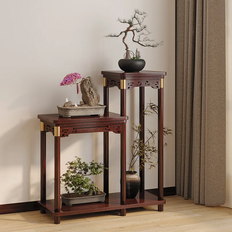 Flower rack living room floor-to-ceiling retro Chinese flower table solid wood multi-layer indoor living room green plant flower