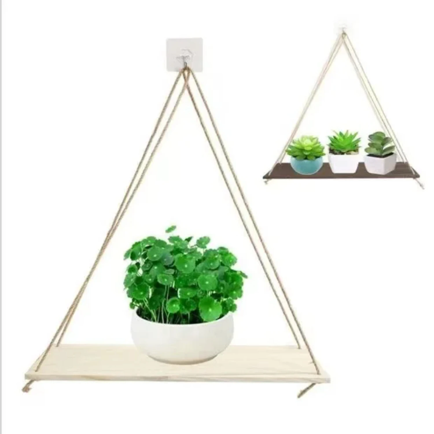 Simple and Modern Wooden Wall Hanging Plant Rope Swing Tray Mounted Floating Shelves Nordic Decoration Flower Pot Holder.