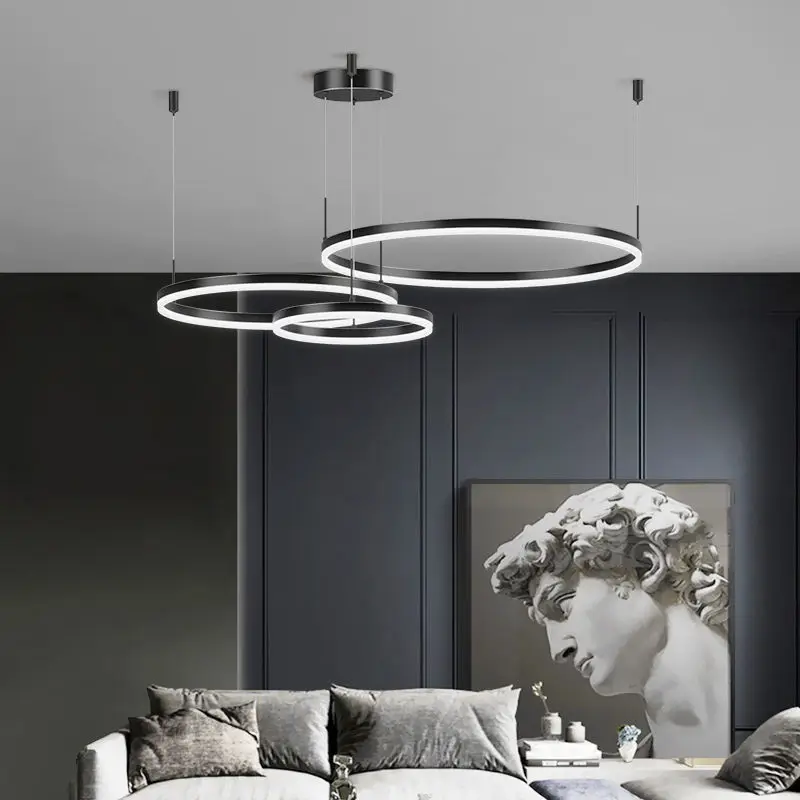 Modern Round Ring Led Pendant Lamp Dimmable Black Gold Brown for Bedroom Living Dining Room Hanging Home Decor Lusters Luminaire