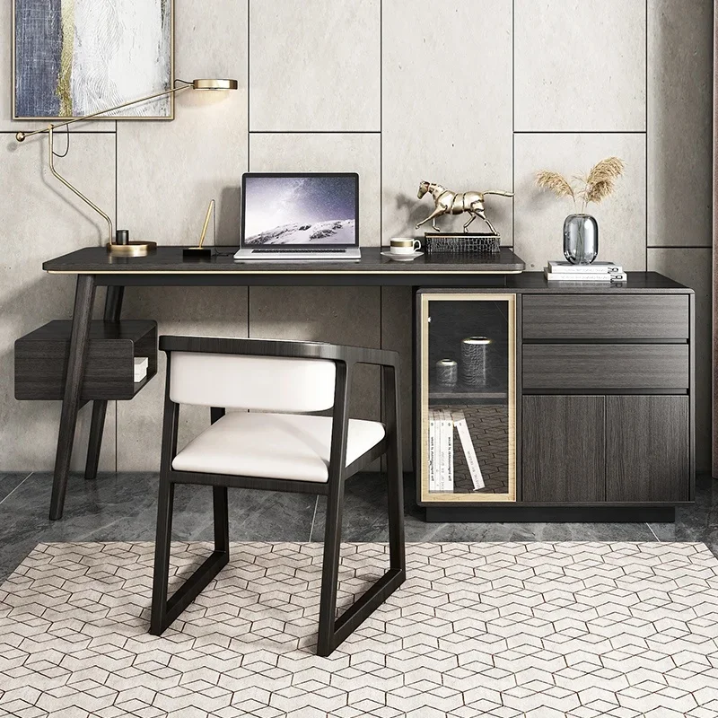 

#Luxury Modern Black Study Room Furniture Storage Cabinet Rotatable Computer Table Desk With Shelves