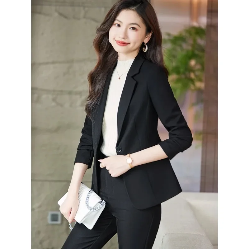 Pink Blue Black Formal Women Blazer and Pant Suit Ladies Female Business Work Wear Jacket Trouser 2 Piece Set For Autumn Winter