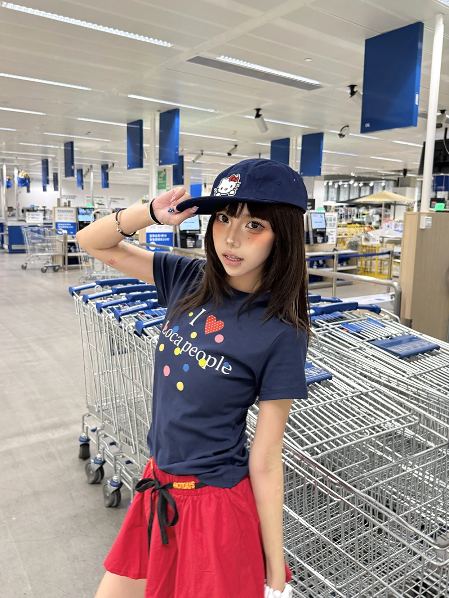 

Polka Dot Short Sleeve Slim Fit T-Shirt Women's Summer New Korean Sweet Cool Style Fashionable Top Street Style