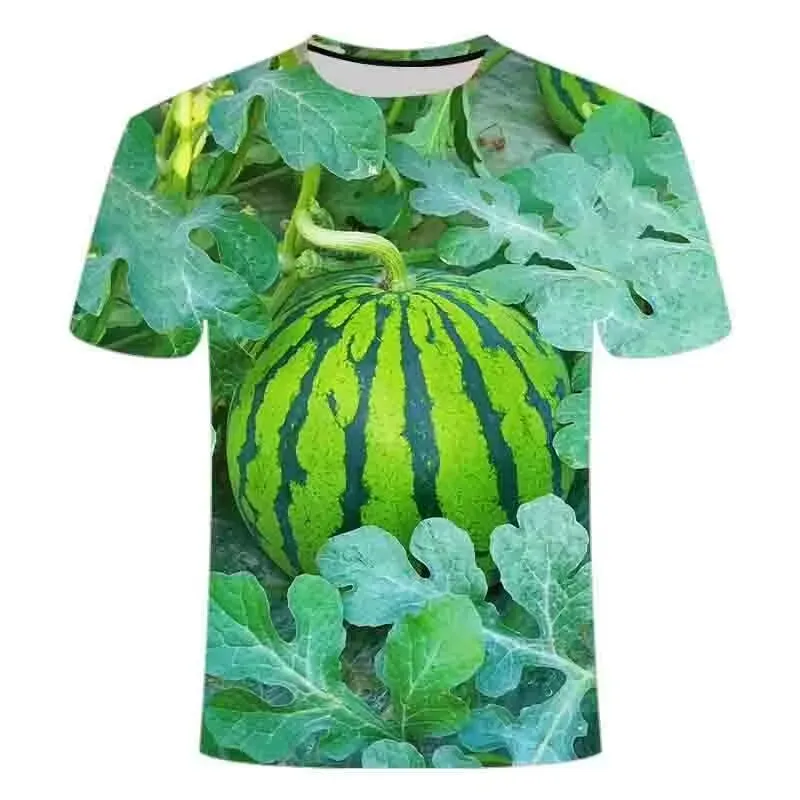 Summer Watermelon 3d Printed Hip Hop Men Personality Short Sleeve Fashion Alternative Funny O Collar Large Size Handsome Shirt