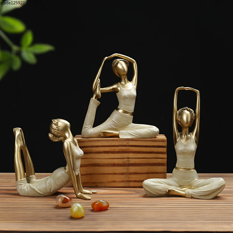 Imagem -02 - Resina Yoga Figure Imitation Statue Girl Figurine Artesanato Quarto Escritório Decoração do Personagem Presente Pcs Set