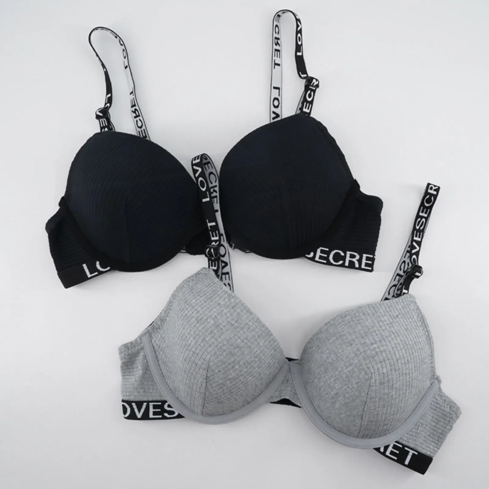 Reggiseno grigio da donna con design a fascia da lettera, coppa a 3/4, lingerie sexy, tinta unita, reggiseno per tutte le stagioni