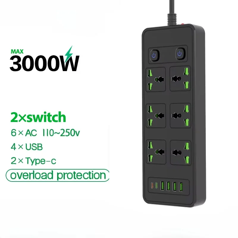 مقبس تمديد قطاع الطاقة العالمي مع منفذ USB Type-c QC3.0 PD 20 واط 2 متر سلامة سنغافورة الاتحاد الأفريقي الاتحاد الأوروبي الولايات المتحدة المملكة المتحدة التوصيل عرام حامي