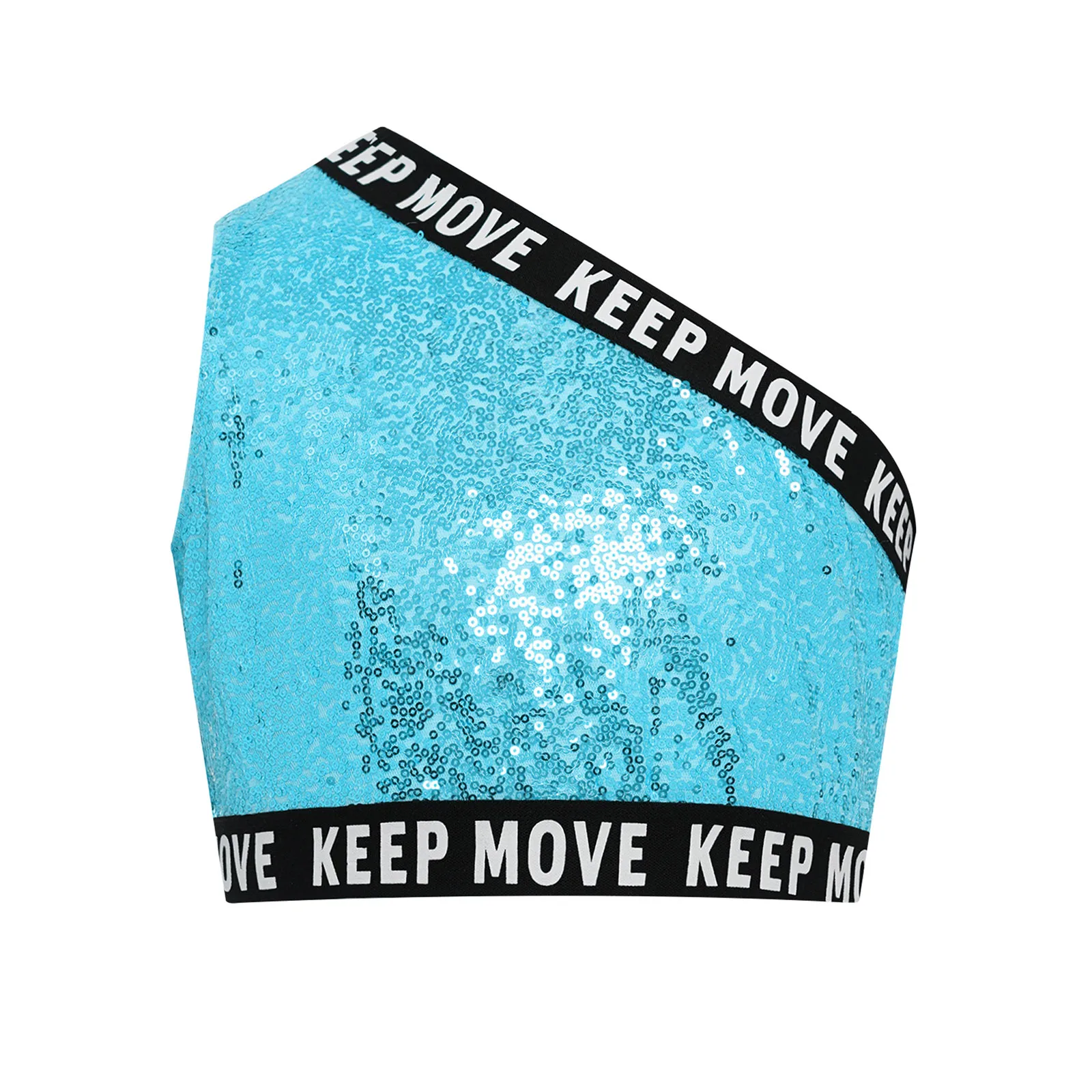 Costume da ballo jazz per ragazze Fahison monospalla con paillettes Canotta corta senza maniche con stampa di lettere Gilet lucido Streetwear