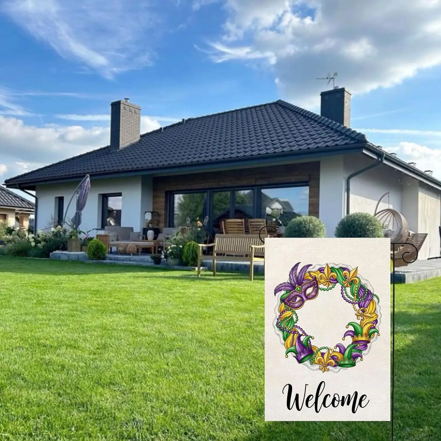 Mardi Gras Donut Garden Flag 12x18 Inch Double Sided For Outside Mask Fleur de Lis Welcome New Orleans Carnival Yard Outdoor EEZ
