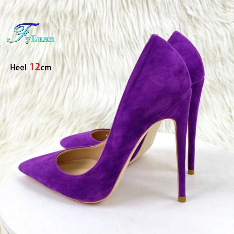 Spring Autumn New Women High Heels Purple Suede Club Party Ladies Single Shoes 8CM 10CM 12CM Fashion Pointed Toe Female Pumps