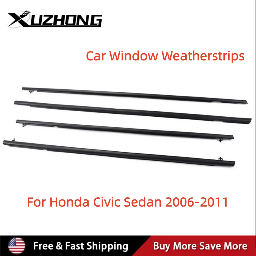 72910-SNA-A01 72410-SNA-A01 72450-SNA-A01 72950-SNA-A01 4pcs Weatherstrip Window Moulding Trim Black For 2006-2011 Honda Civic Sedan