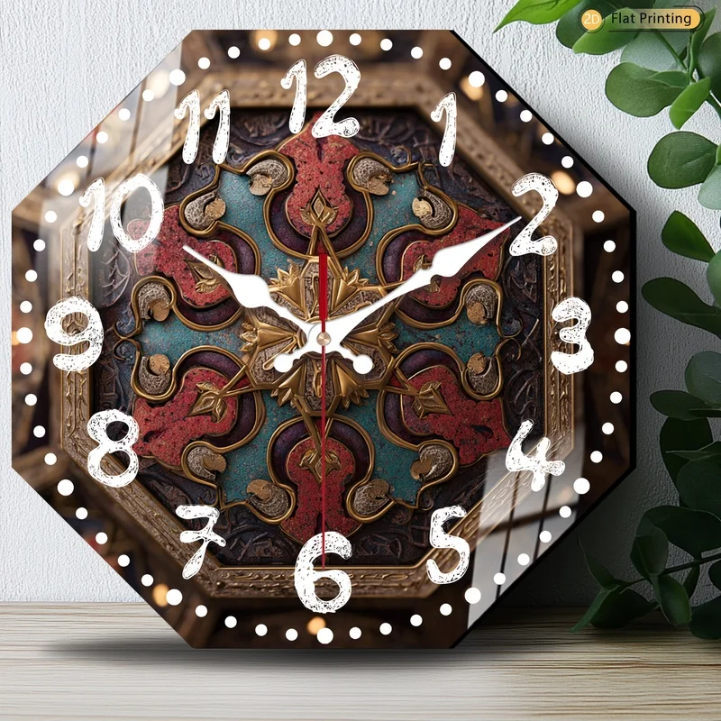 Reloj de pared dorado intrincado octagonal real artístico, para oficina, cocina, comedor, vacaciones, regalo del Día de la madre, 1 ud.