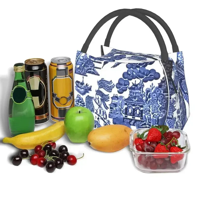 Bolsas de almuerzo personalizadas de sauce azul China, loncheras con aislamiento térmico para mujer, para Picnic, Camping, viajes de trabajo